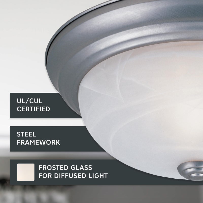 DESIGNERS FOUNTAIN Reedley 2-Lights Flush Mount Ceiling Light, 11 Inch Lighting Fixture for Kitchen, Bedroom, Bathroom, and Hallway, White Alabaster Glass, Pewter, 1257S-PW-AL - Image 3